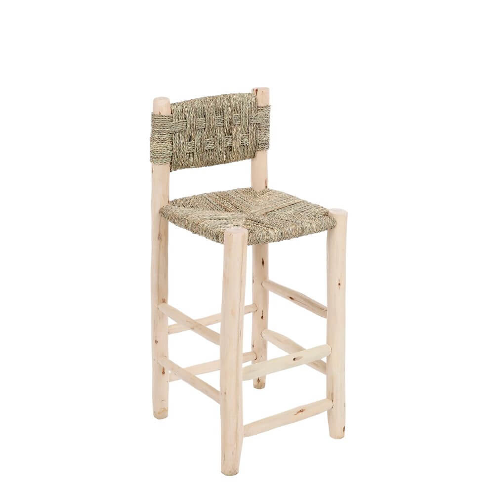 Handwoven Palm Leaf Bar Chair – Artisanal Lemon Wood Counter Stool image 12