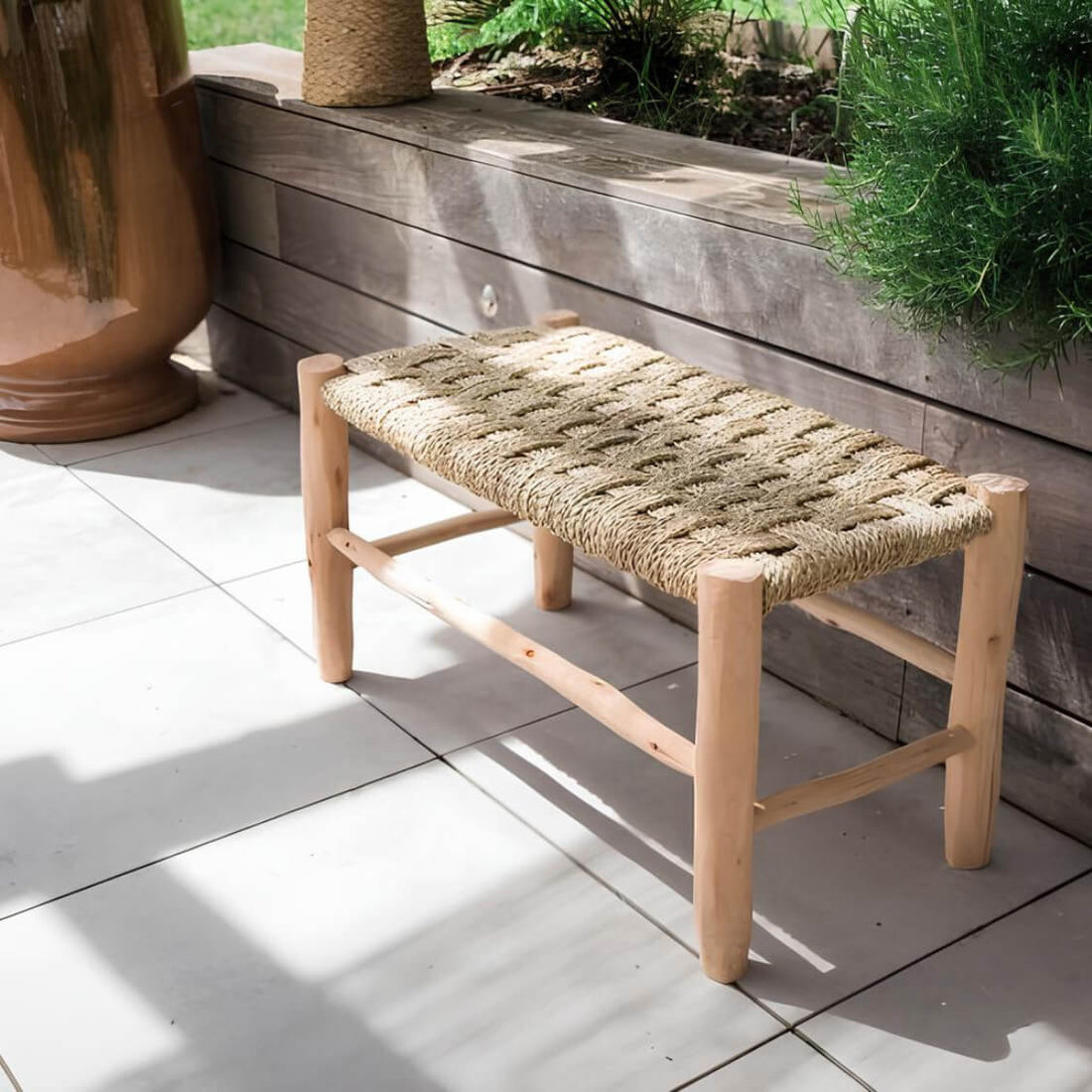 Handwoven Palm Leaf Bench – Luxurious Moroccan Boho Statement Piece image