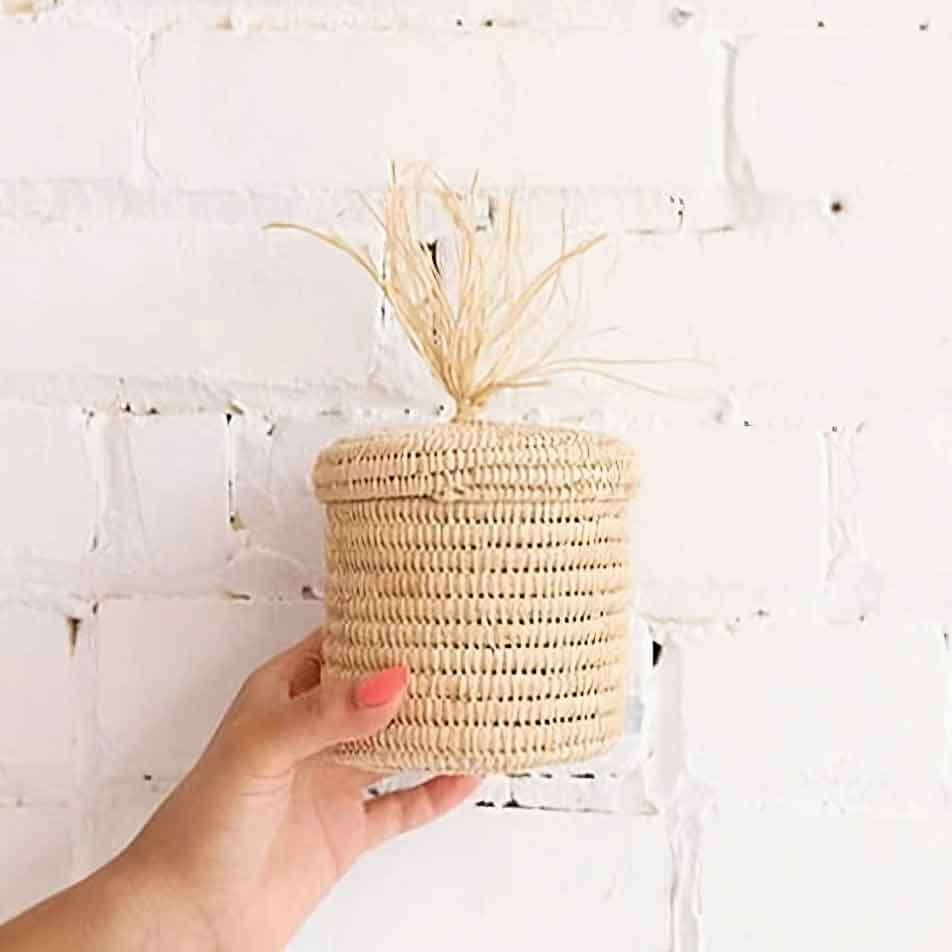 Handwoven Moroccan Raffia Bathroom Containers – Set of 3 with Lids image 4