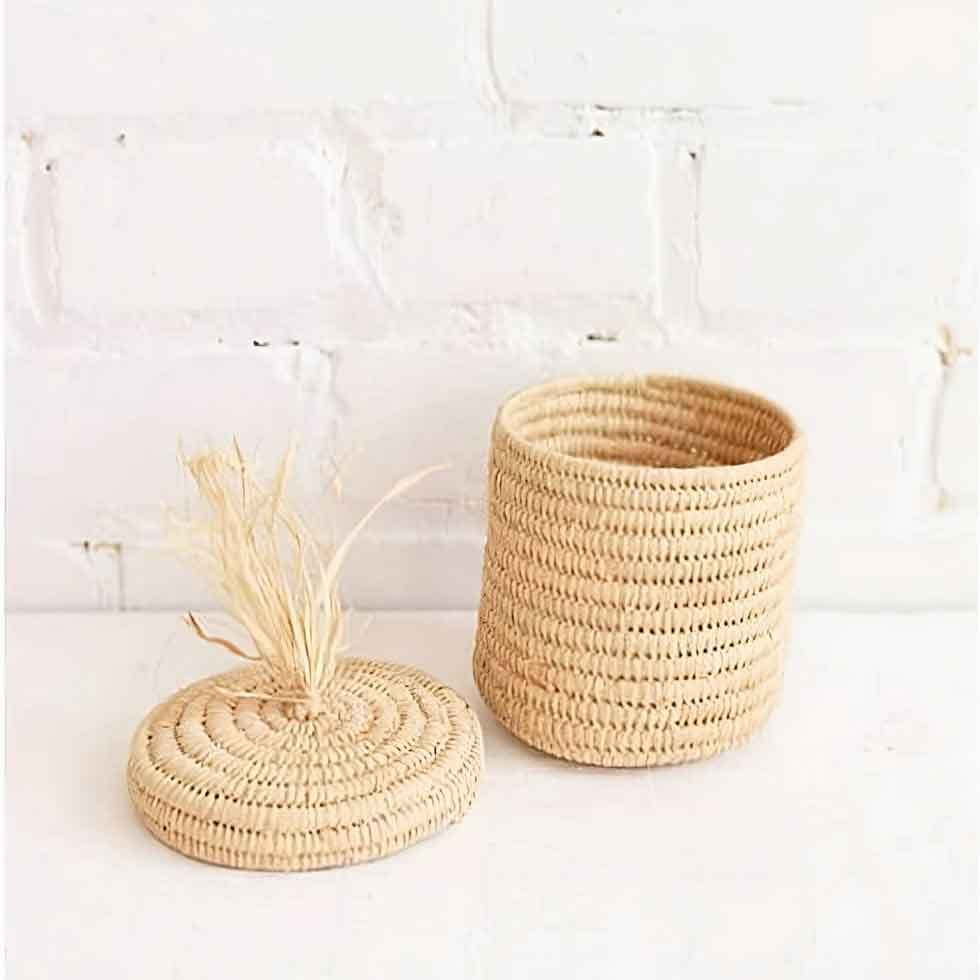 Handwoven Moroccan Raffia Bathroom Containers – Set of 3 with Lids image 3