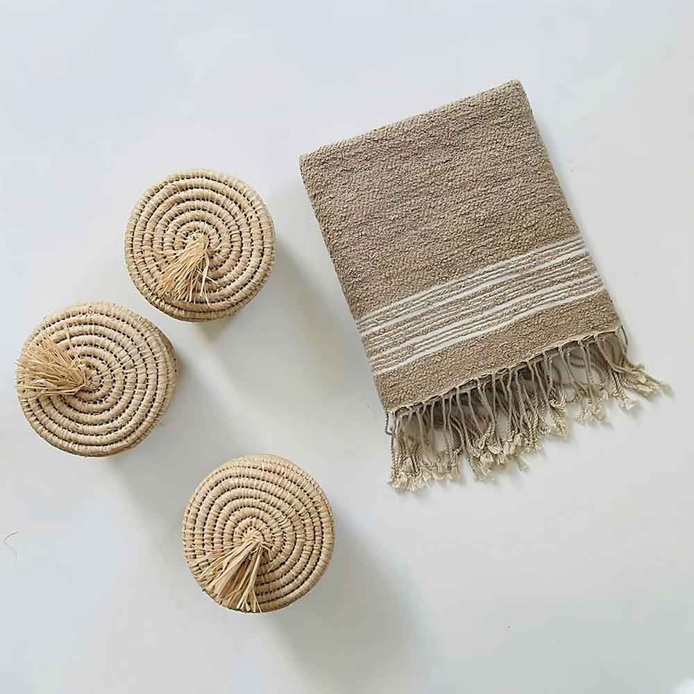 Handwoven Moroccan Raffia Bathroom Containers – Set of 3 with Lids image