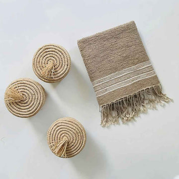 Handwoven Moroccan Raffia Bathroom Containers – Set of 3 with Lids image