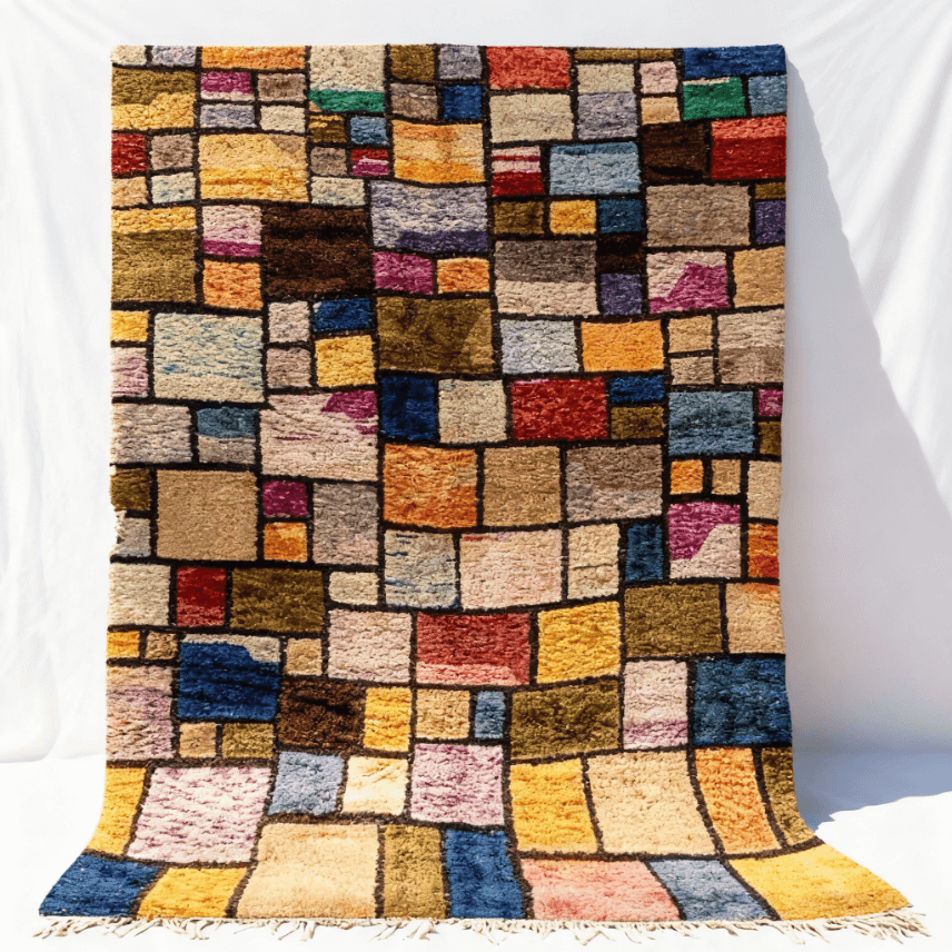 Patchwork Color Block Rug – Handwoven Rainbow Wool Design image