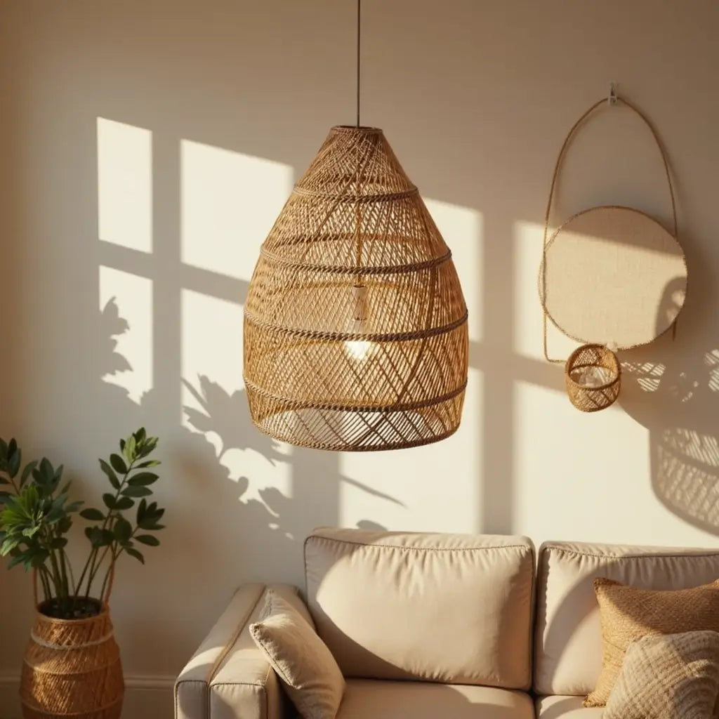 14″ Raffia Pendant Light – Handwoven Dome Lamp with Herringbone Pattern image 9