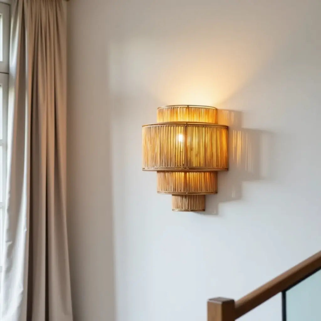 Tiered Raffia Wall Sconce 35cm – Handwoven Boho Layered Wall Lamp image 4