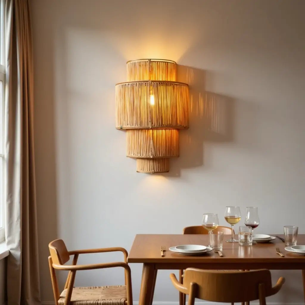 Tiered Raffia Wall Sconce 35cm – Handwoven Boho Layered Wall Lamp image 6