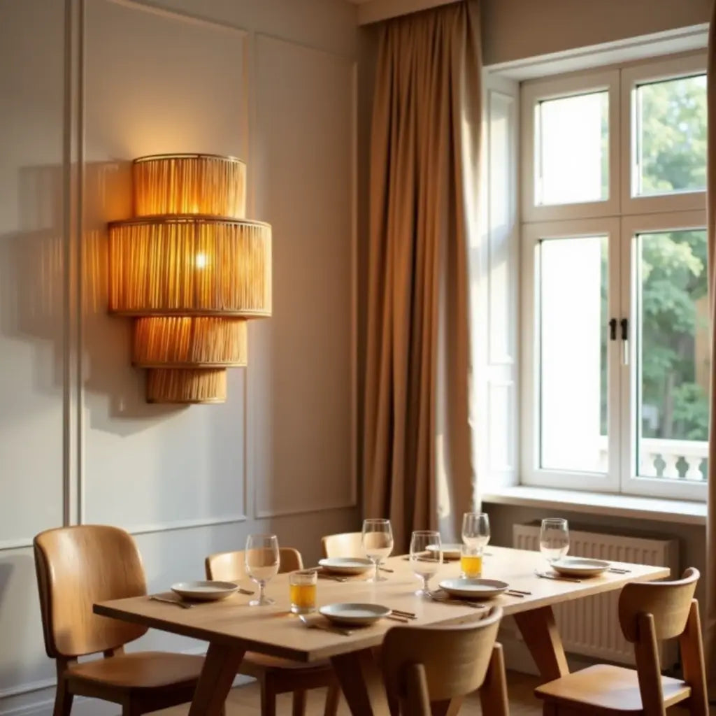 Tiered Raffia Wall Sconce 35cm – Handwoven Boho Layered Wall Lamp image 7