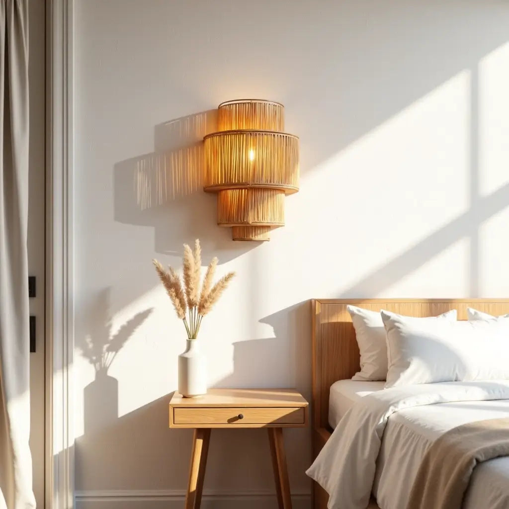 Tiered Raffia Wall Sconce 35cm – Handwoven Boho Layered Wall Lamp image 8