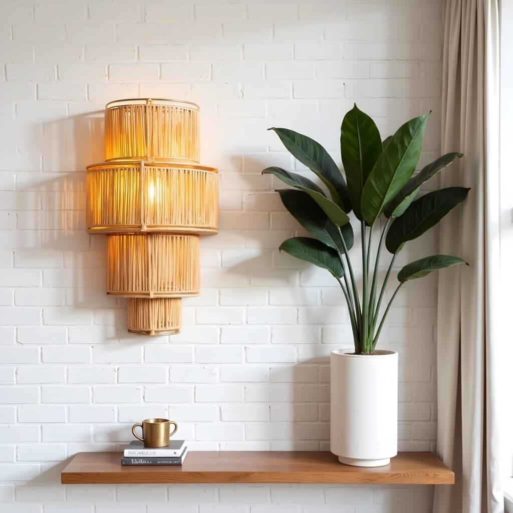 Tiered Raffia Wall Sconce 35cm – Handwoven Boho Layered Wall Lamp image