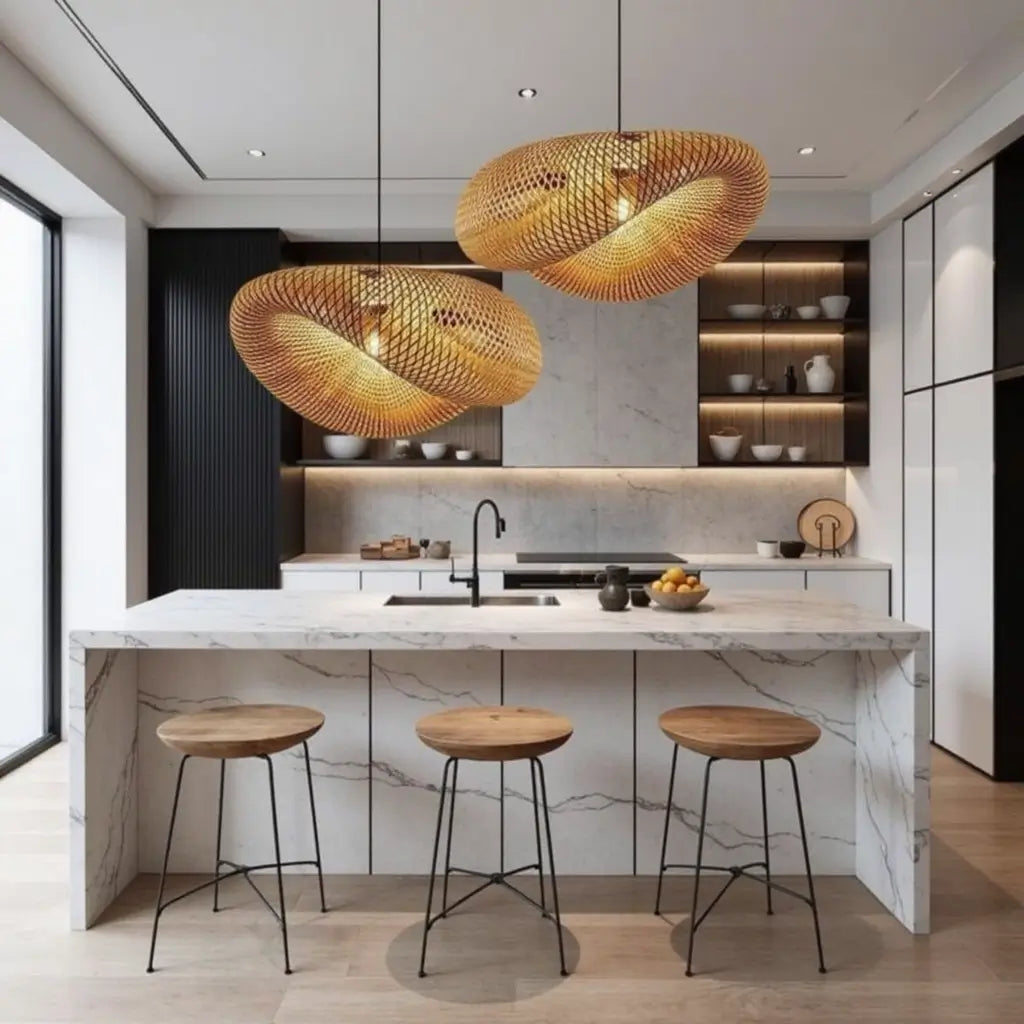 Handwoven Rattan Pendant Lamp – Organic Wave Design Natural Lighting image 9