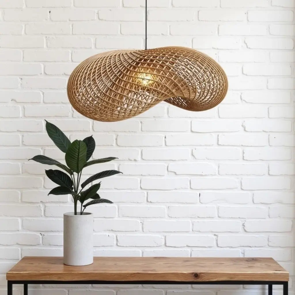 Handwoven Rattan Pendant Lamp – Organic Wave Design Natural Lighting image