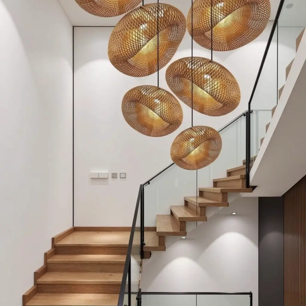 Handwoven Rattan Pendant Lamp – Organic Wave Design Natural Lighting image