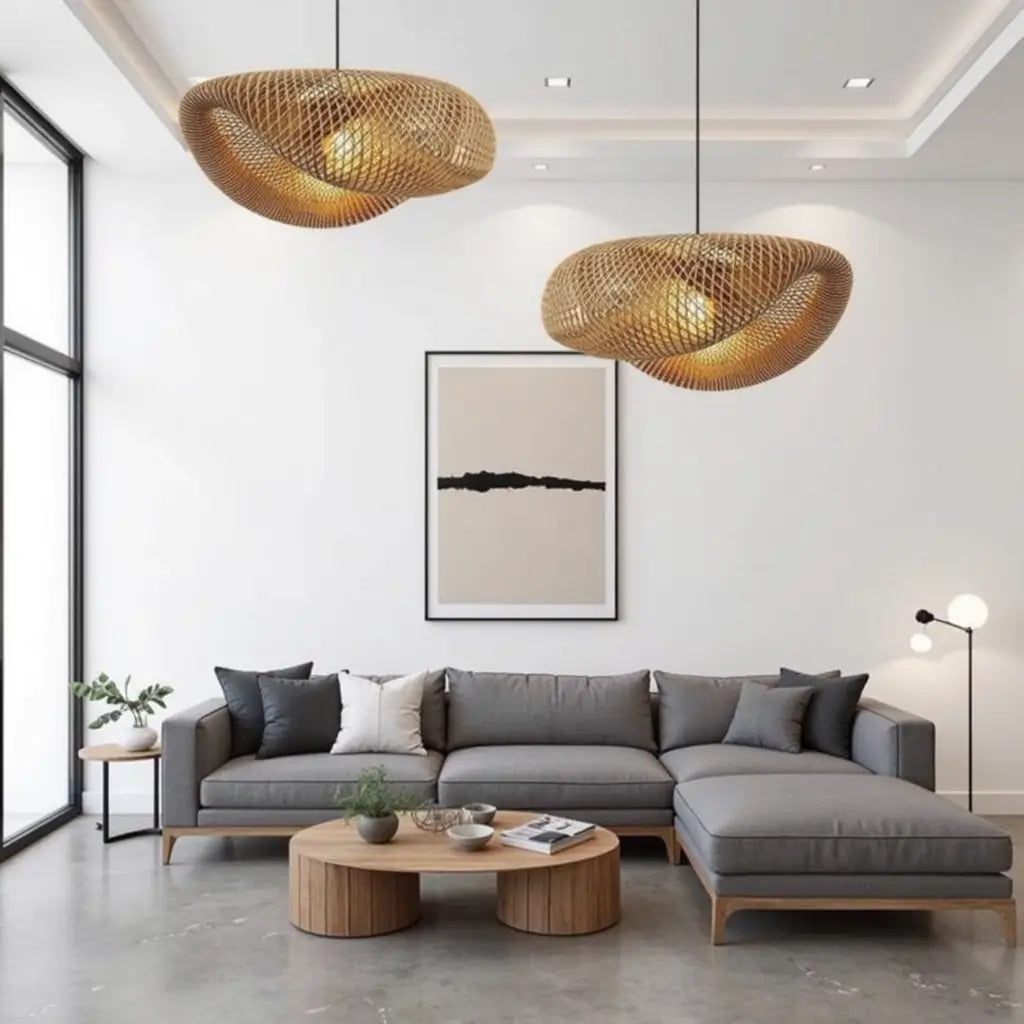 Handwoven Rattan Pendant Lamp – Organic Wave Design Natural Lighting image 3