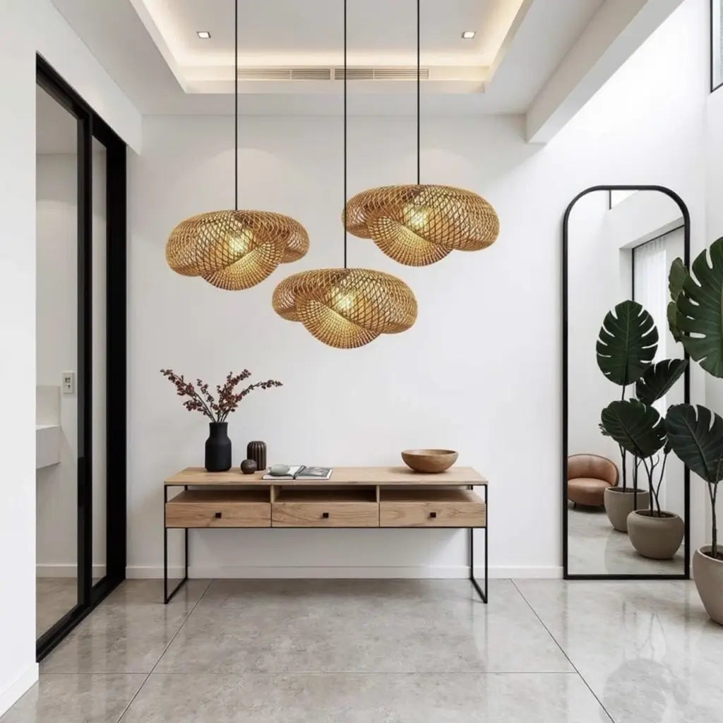 Handwoven Rattan Pendant Lamp – Organic Wave Design Natural Lighting image 4