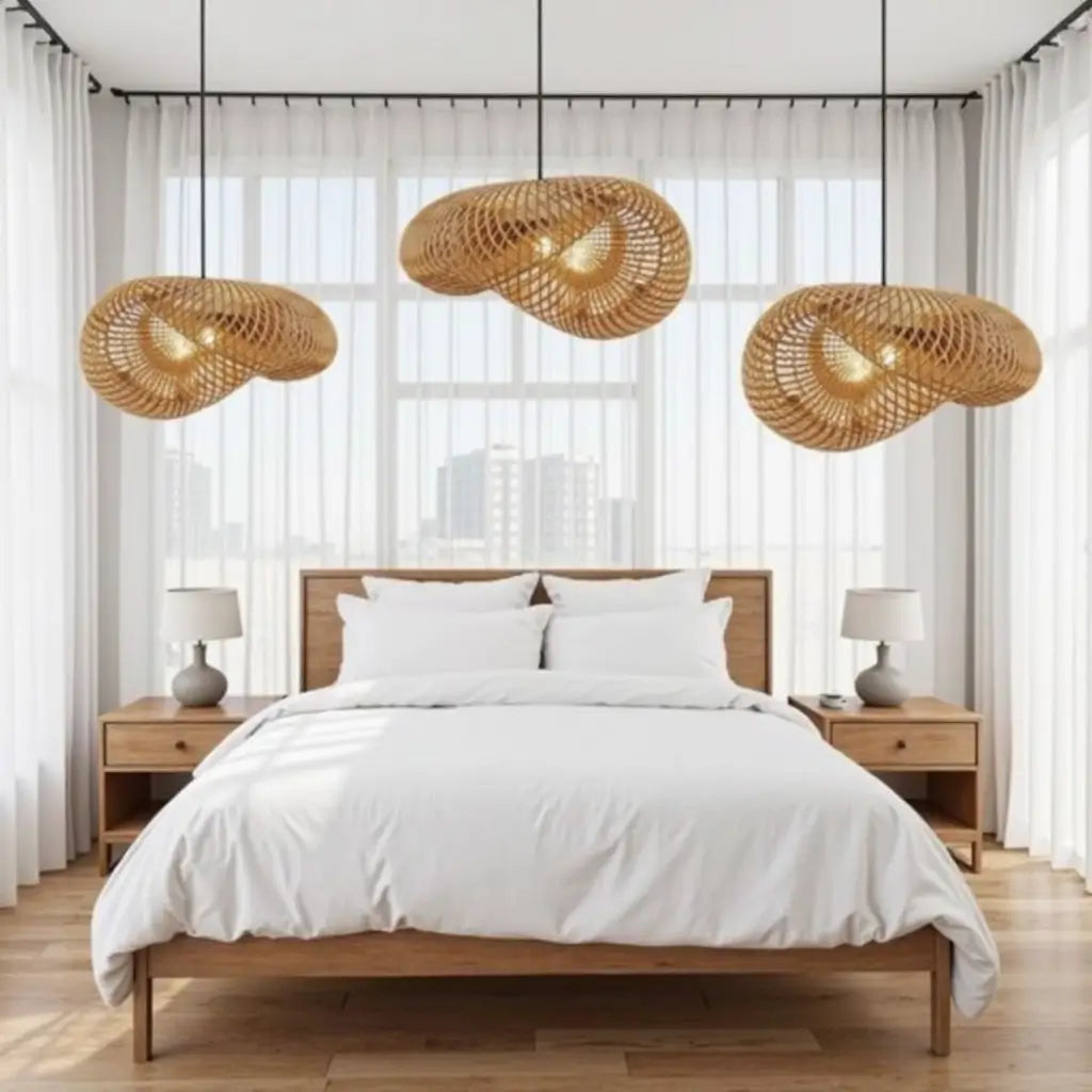 Handwoven Rattan Pendant Lamp – Organic Wave Design Natural Lighting image 5