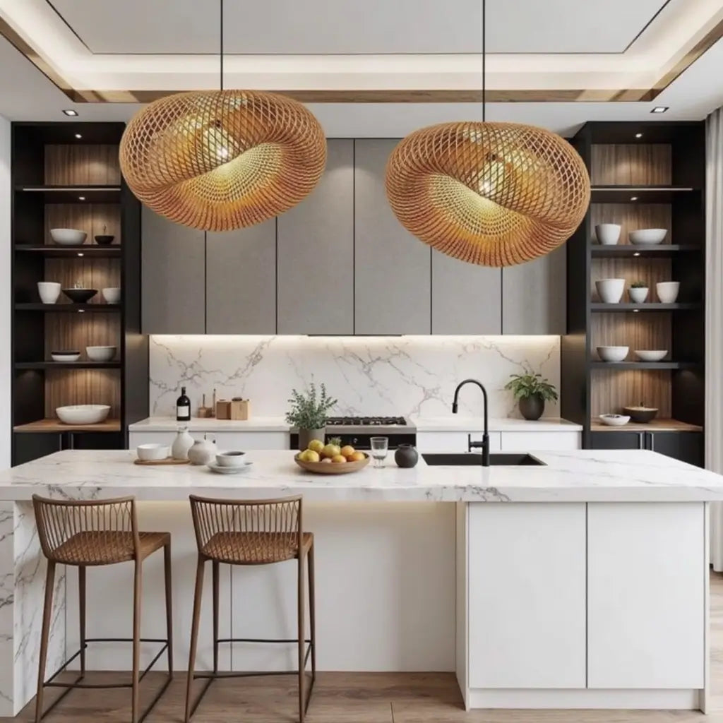 Handwoven Rattan Pendant Lamp – Organic Wave Design Natural Lighting image 8