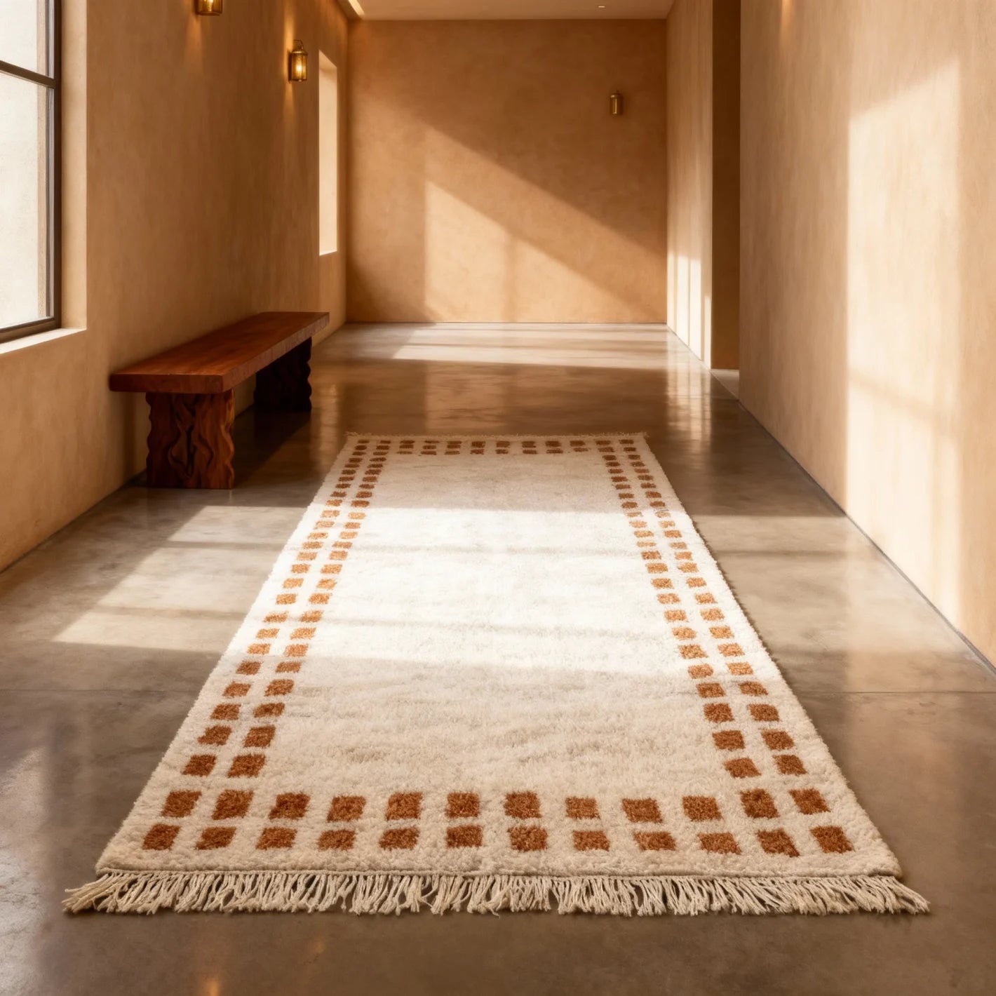 Modern Terracotta Border Rug – Handwoven High-Pile Wool Carpet image 3