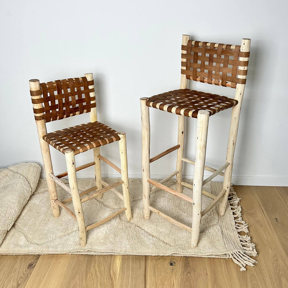 Handwoven Leather Bar Stool – Moroccan Cowhide Counter Chair image 2