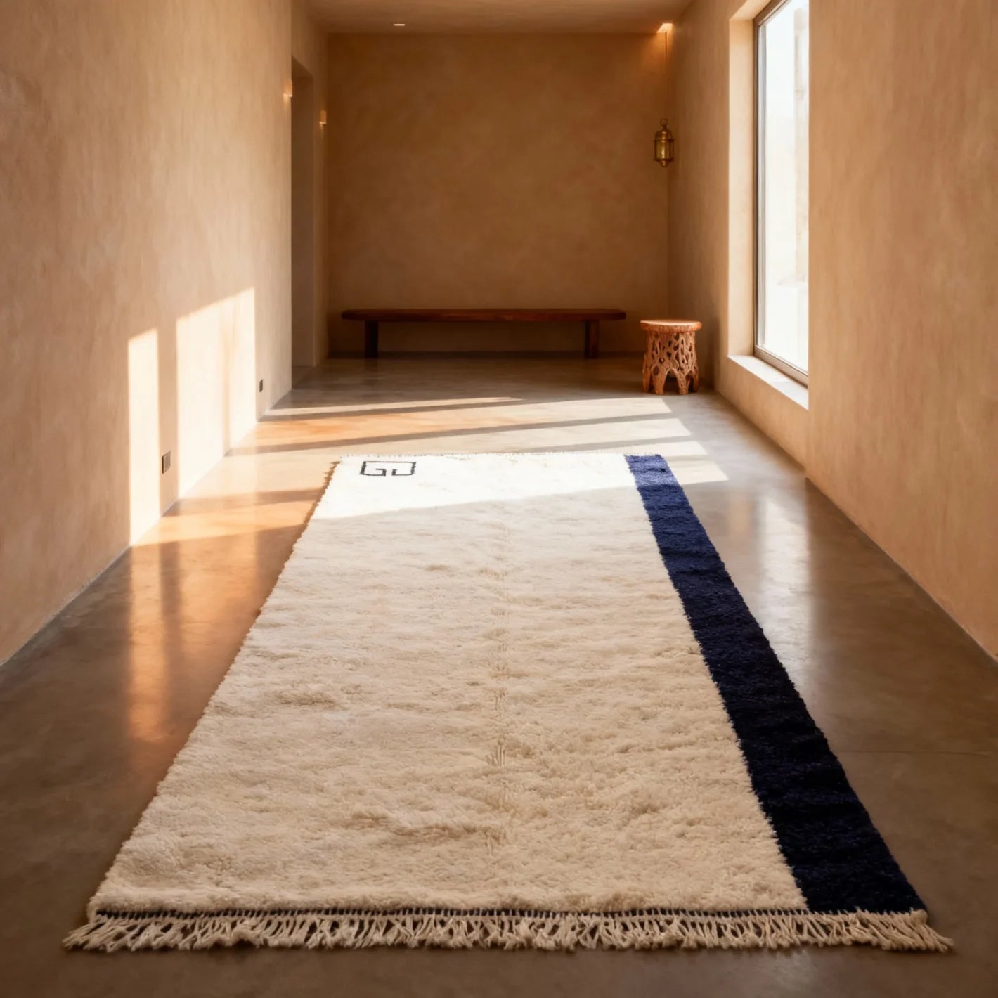 Modern Minimalist Wool Rug – Navy Border & Greek Key Design image 3