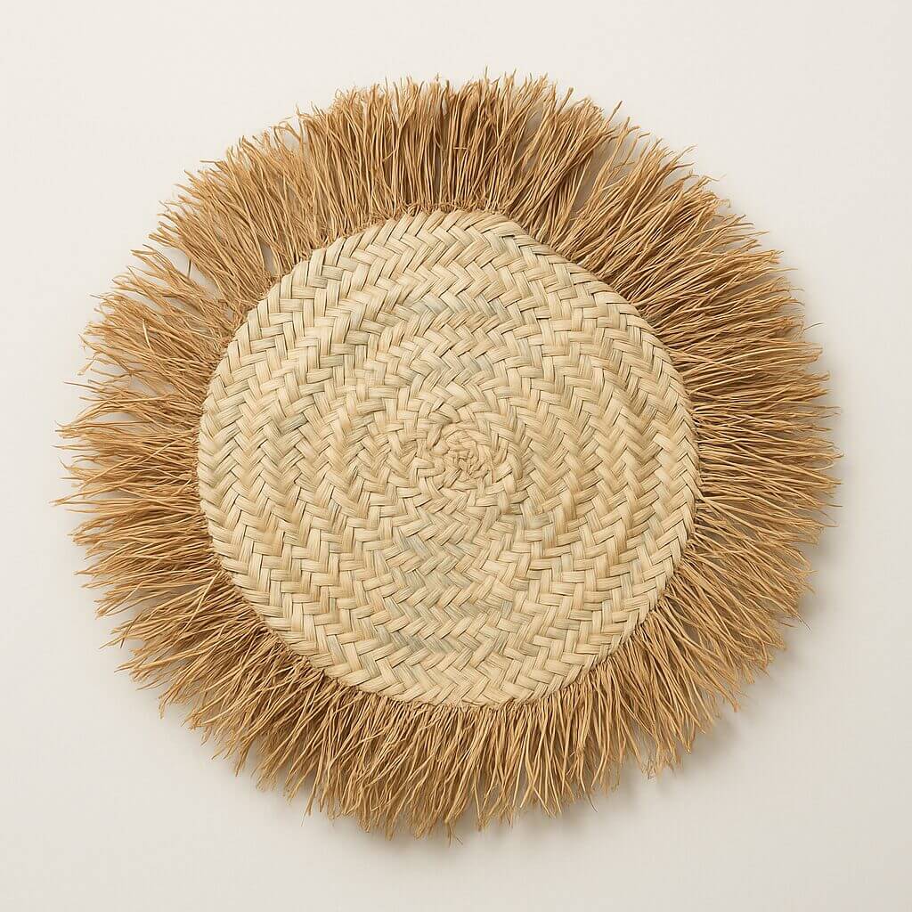 Handmade Raffia Round Tassel Placemats with Fringes – Set of 4 image