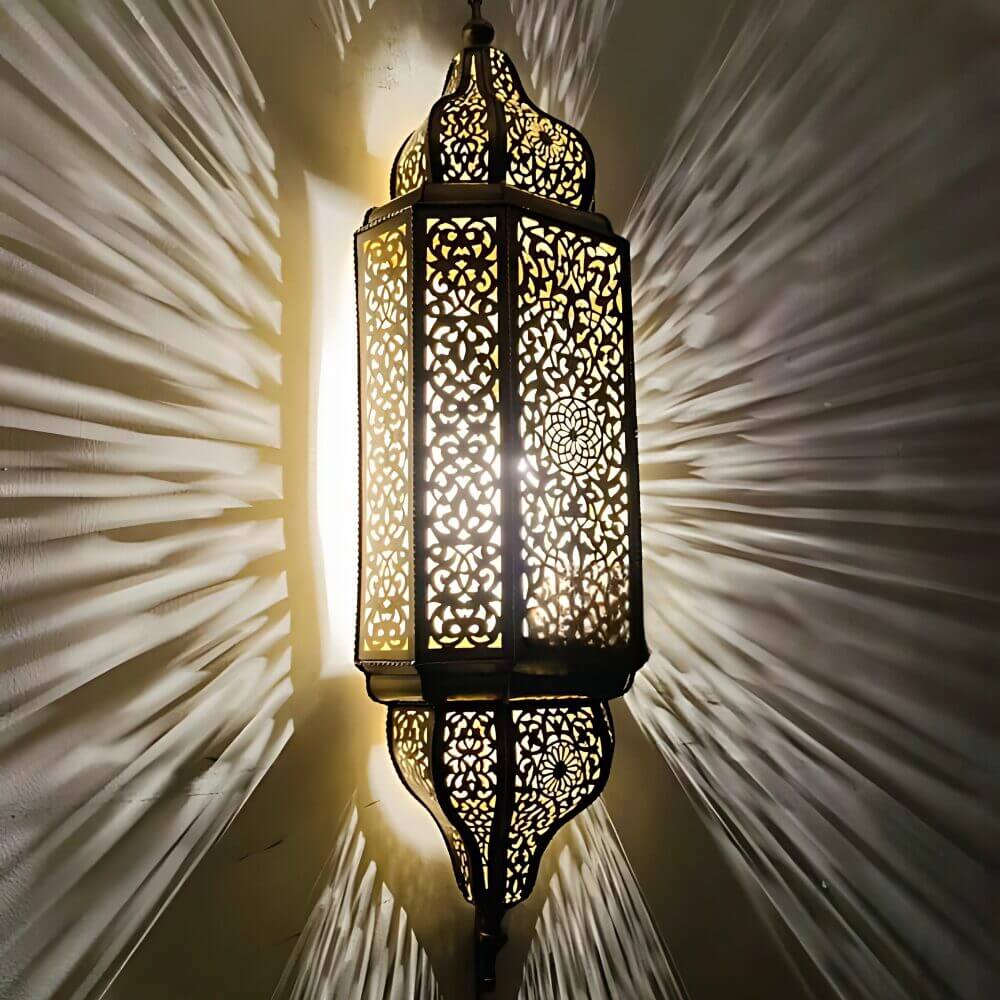 Brass Palace Sconce Light – Tall Hand-Engraved Wall Lamp, 23.6″ Height image 3