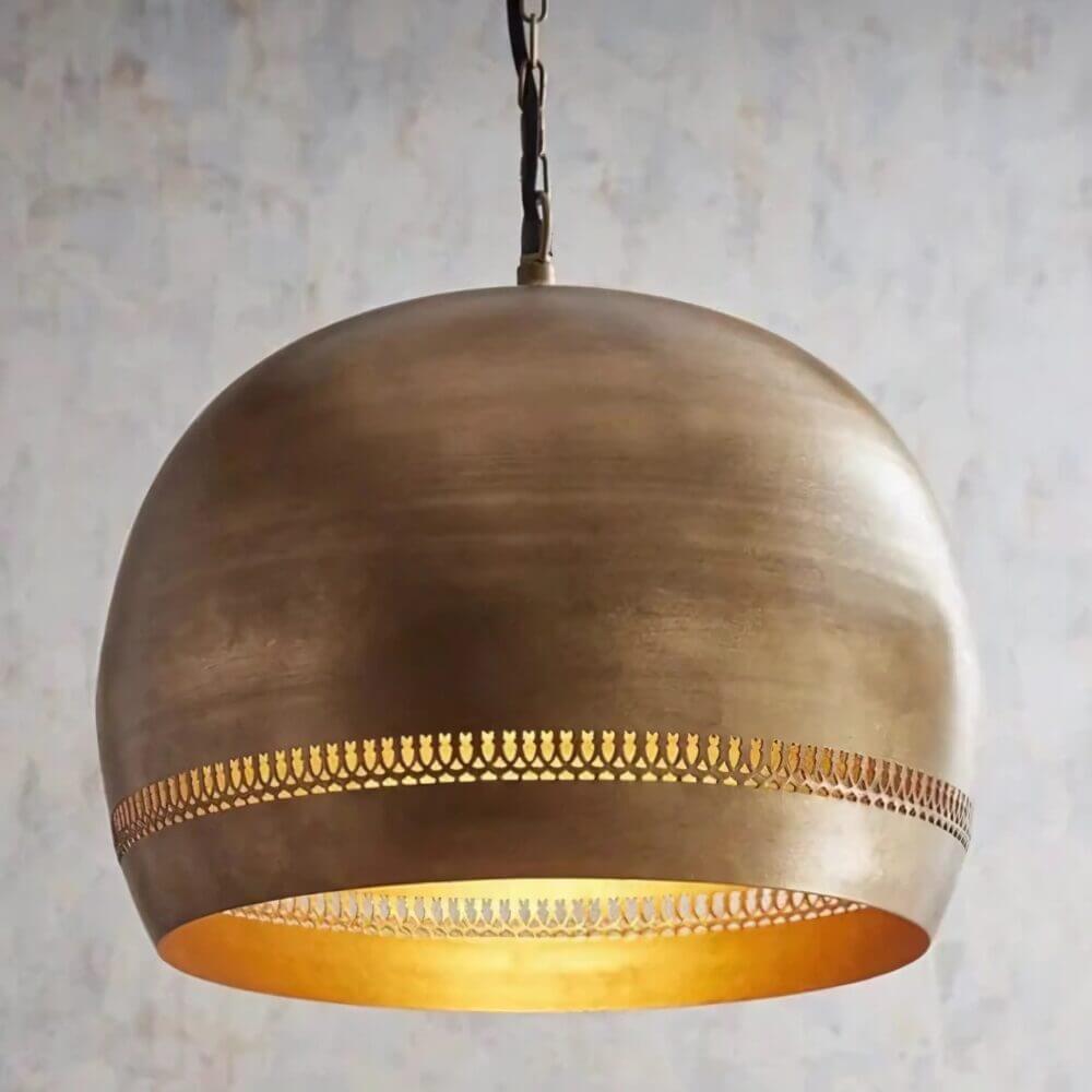 Engraved Brass Dome Pendant Light – Hand-Finished Geometric Ceiling Lamp image 3