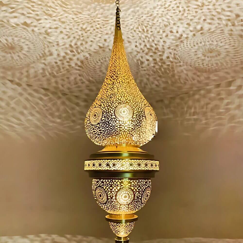 Tall Engraved Brass Pendant Lamp 130cm – Moroccan Palace Statement Light image 5