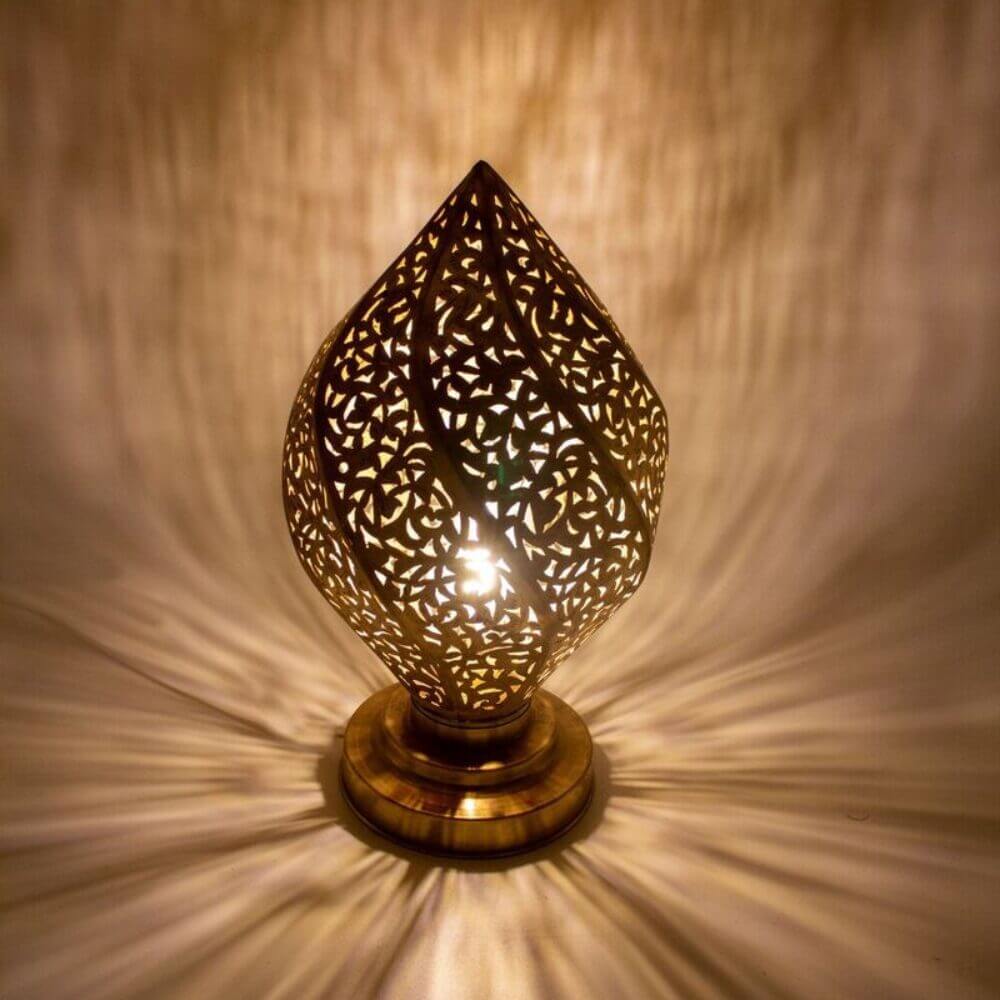 Brass Table Lamp 12.5″ – Hand-Engraved Teardrop Moroccan Design image