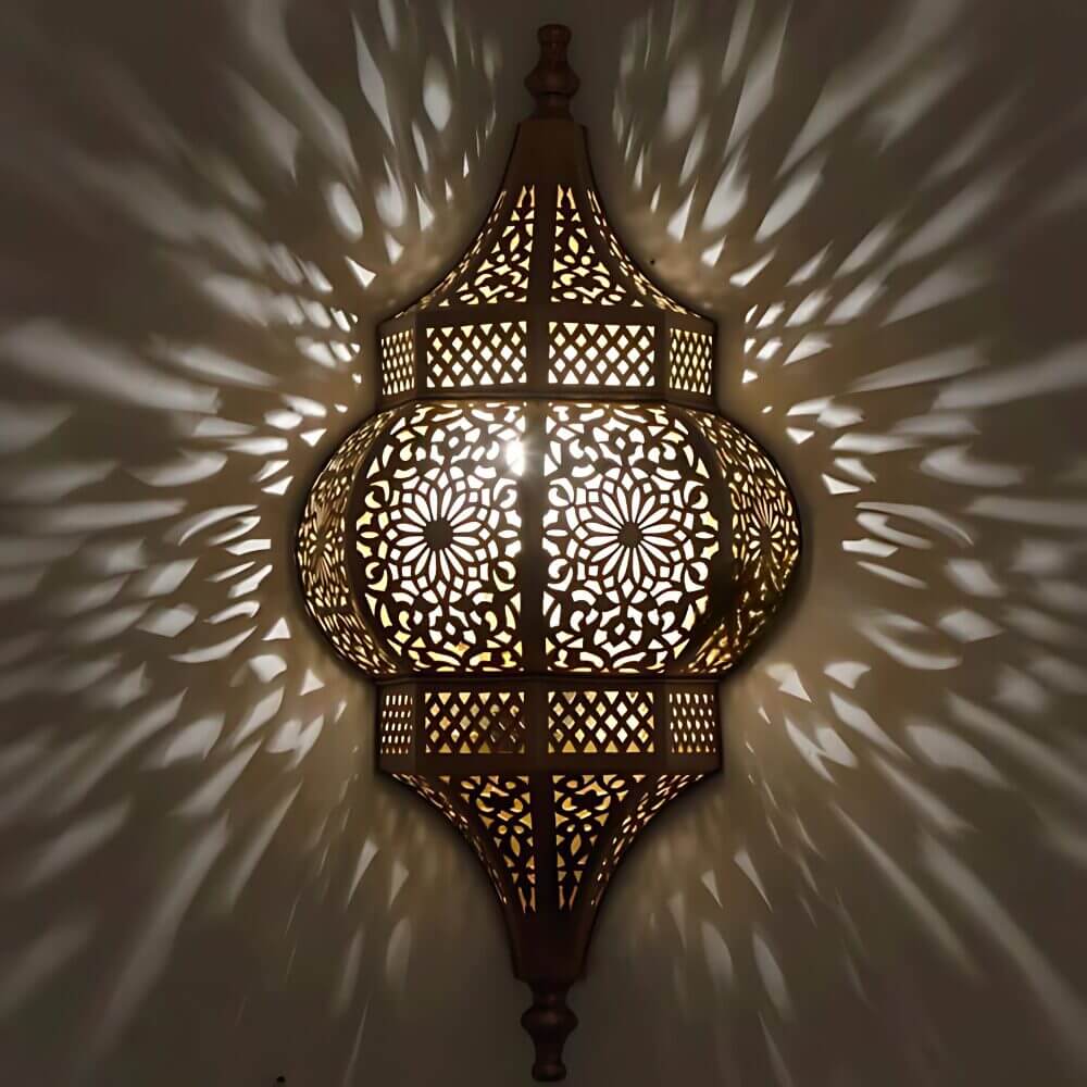 Brass Wall Sconce 17.3″ – Hand-Engraved Oriental Lantern with Floral Filigree image