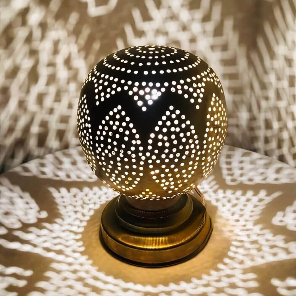 Round Brass Table Lamp – Hand-Pierced Globe Design, 6.6″ Height image 2