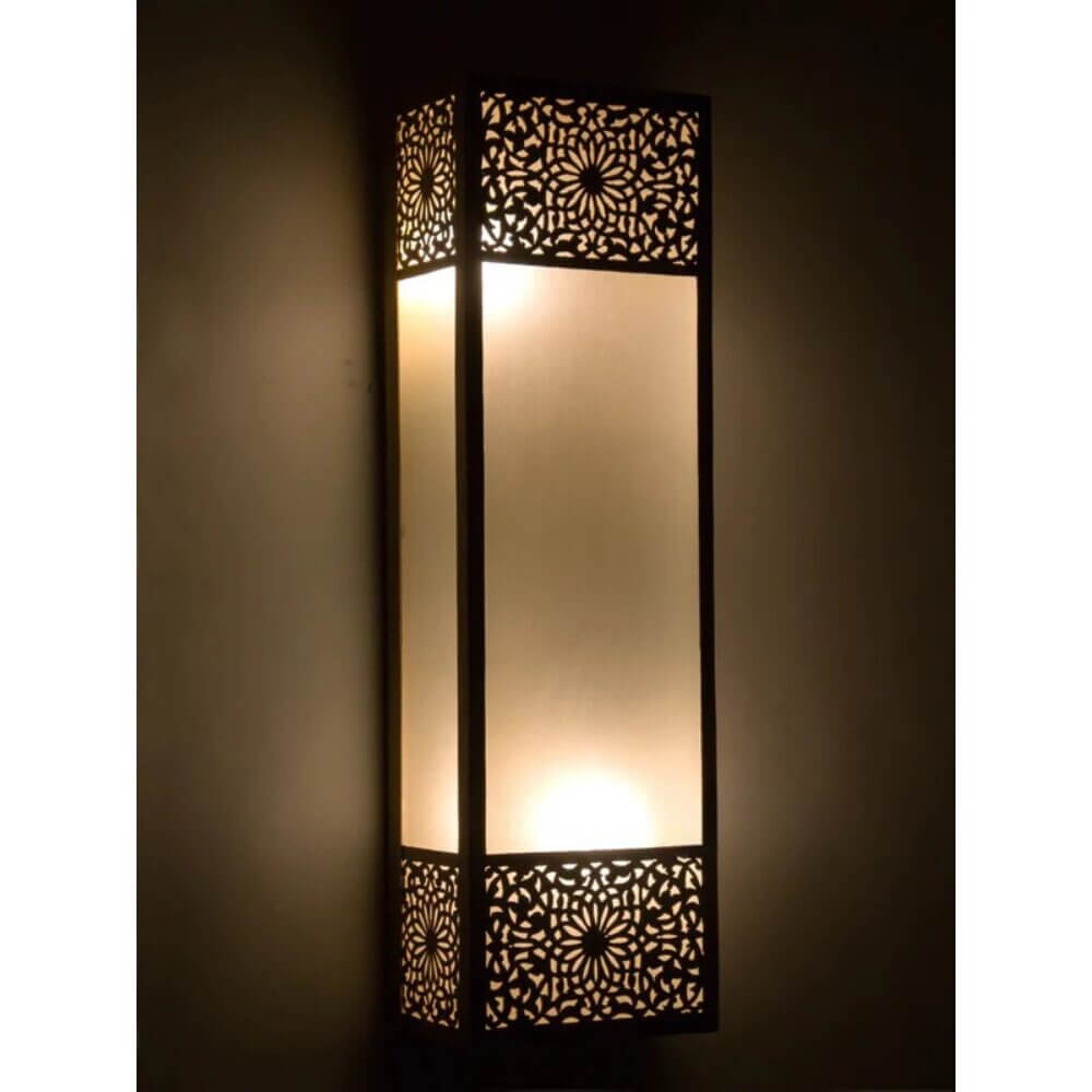 Contemporary Brass Wall Sconce 17.7″ – Hand-Engraved with Frosted Glass image
