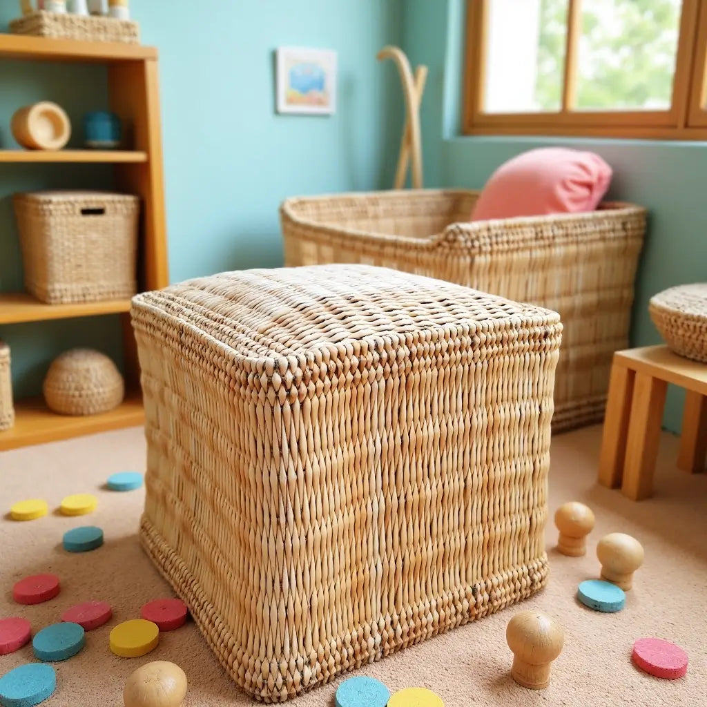 Handwoven Square Straw Ottoman Pouf – Natural Fiber Indoor/Outdoor Footstool image 6