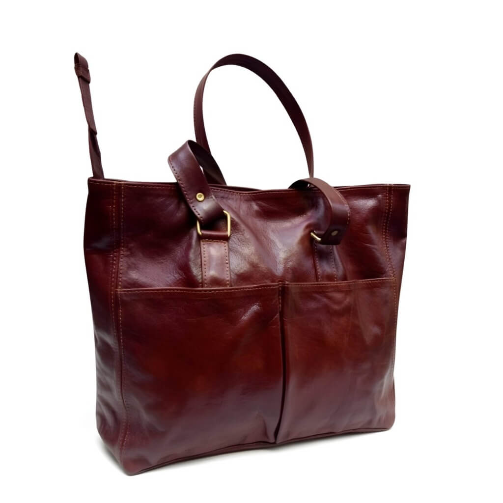 Burgundy Brown Leather Tote Bag – Handcrafted Work & Travel Carryall image
