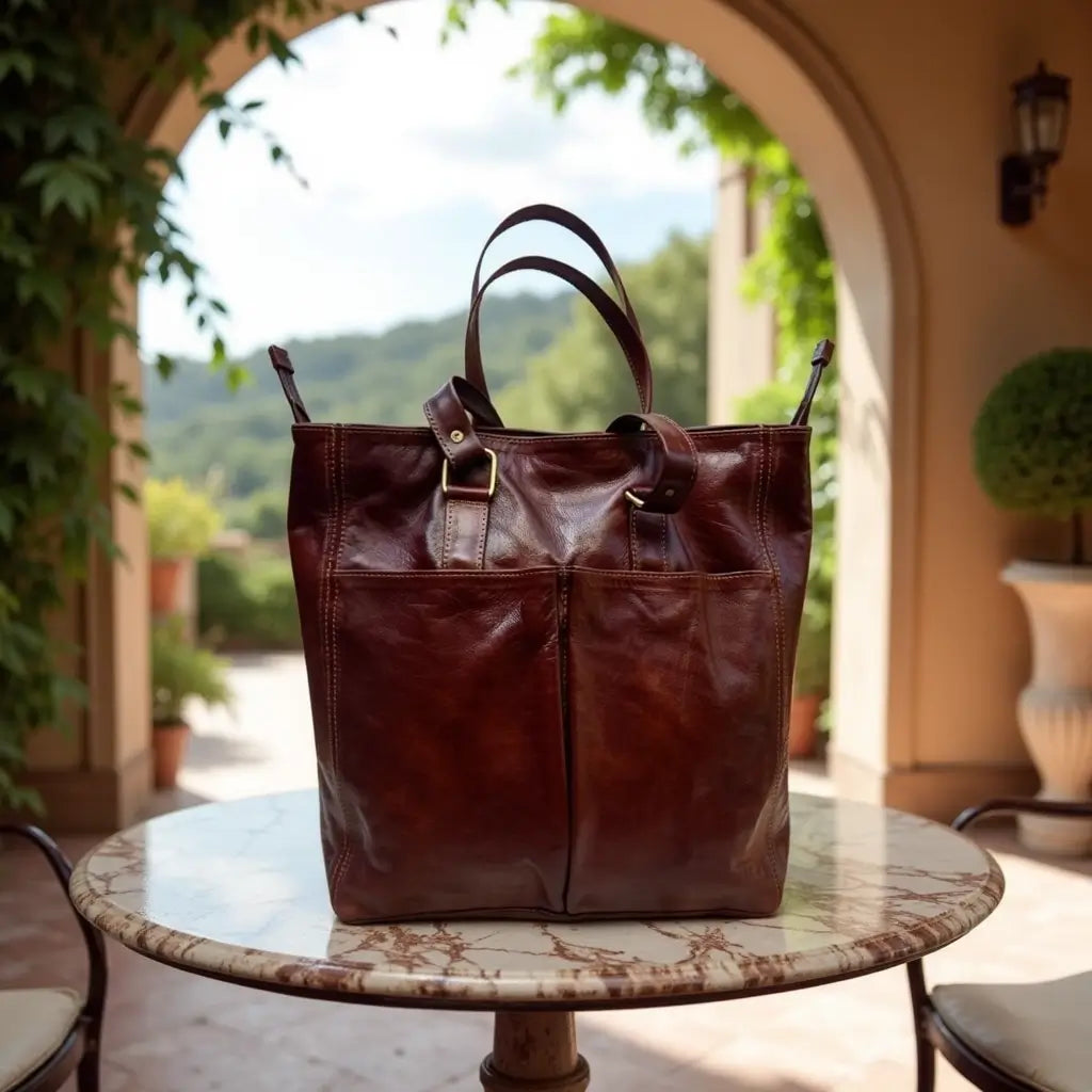 Burgundy Brown Leather Tote Bag – Handcrafted Work & Travel Carryall image 9