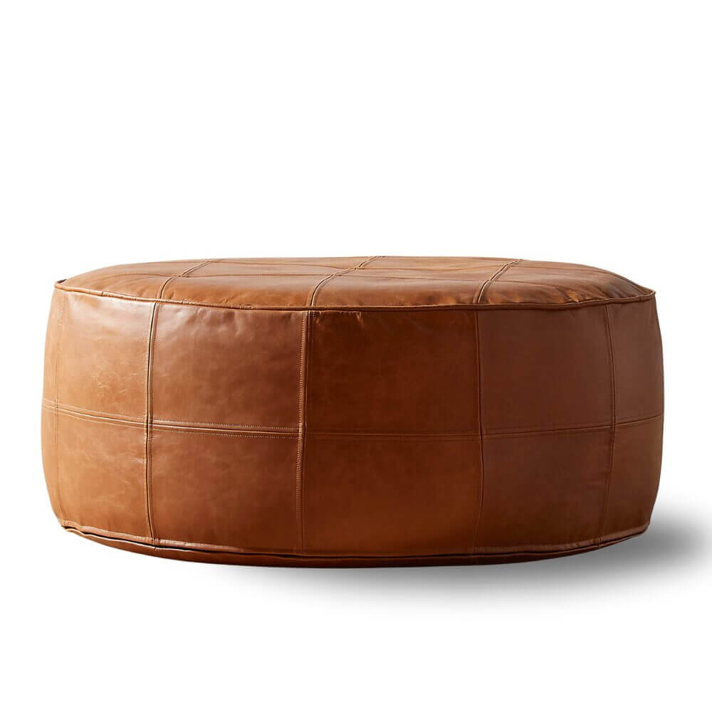 Premium Leather Floor Ottoman – Handcrafted Pouf 14″-60″ Diameter image