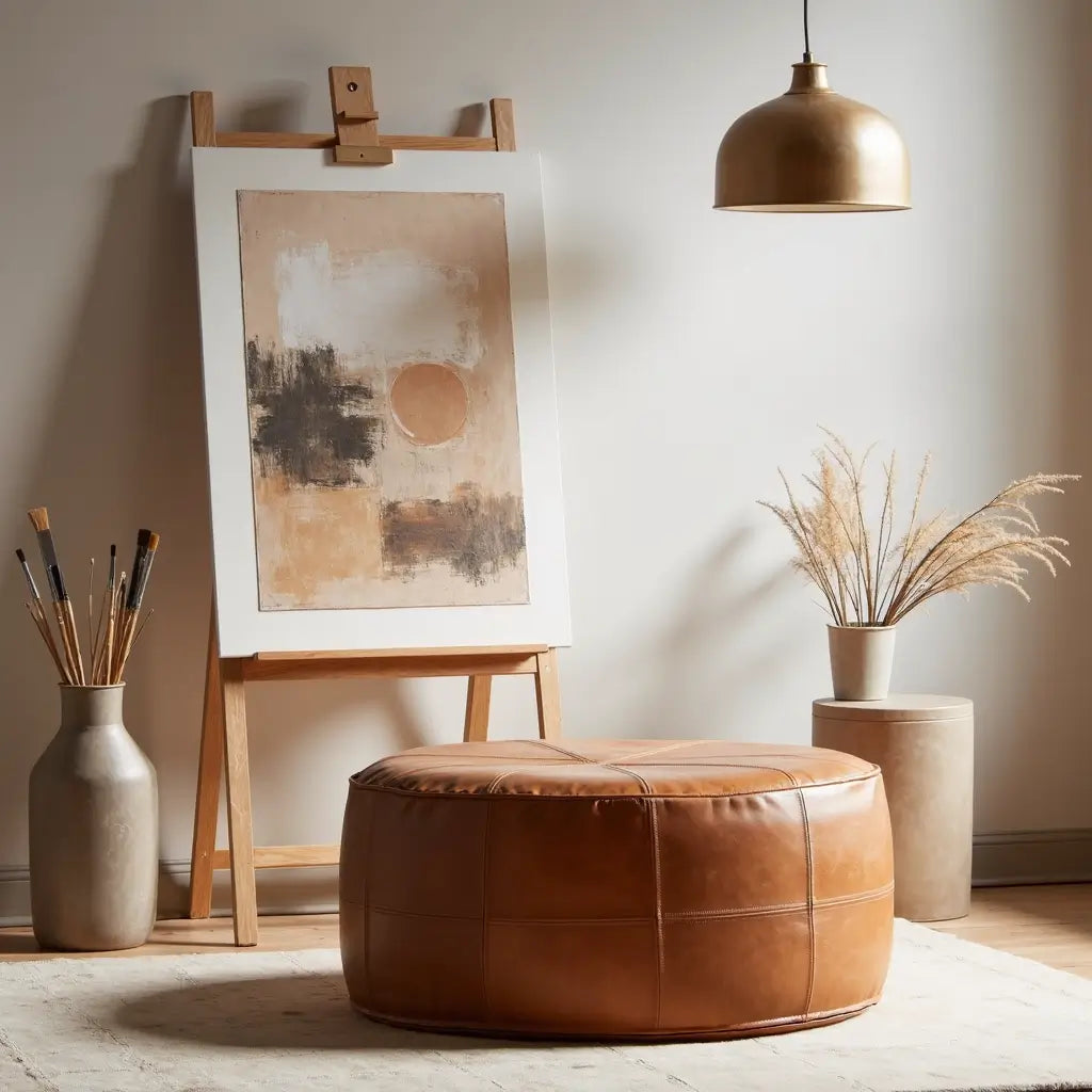 Premium Leather Floor Ottoman – Handcrafted Pouf 14″-60″ Diameter image 13