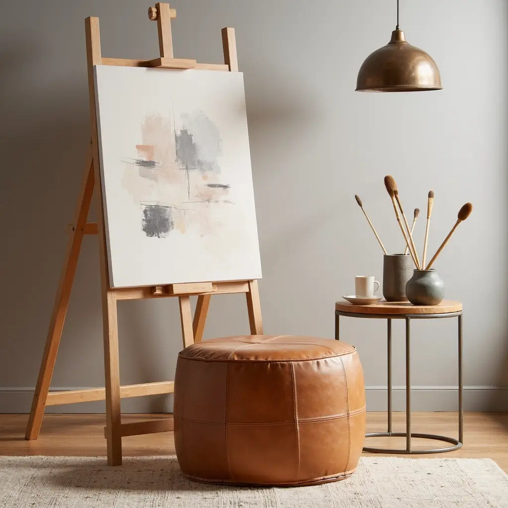 Premium Leather Floor Ottoman – Handcrafted Pouf 14″-60″ Diameter image 5