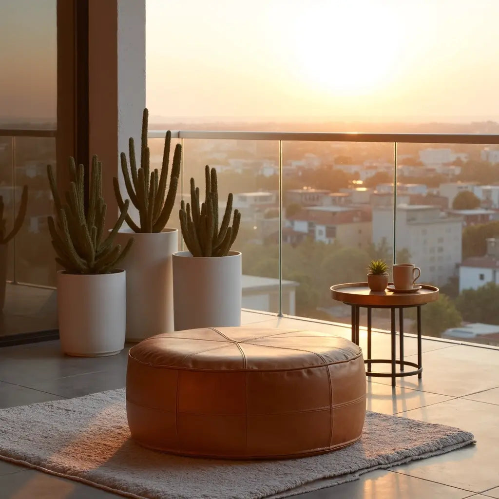 Premium Leather Floor Ottoman – Handcrafted Pouf 14″-60″ Diameter image 14