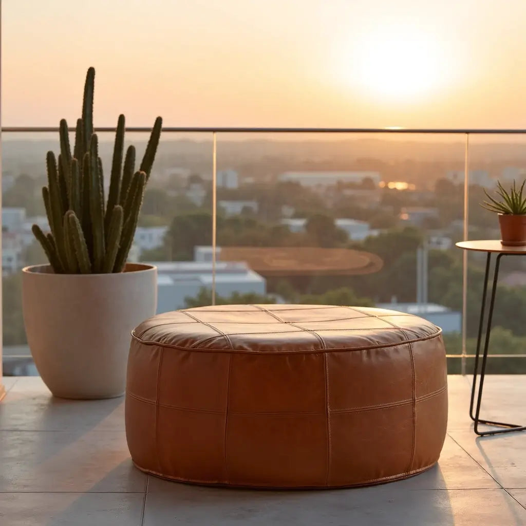 Premium Leather Floor Ottoman – Handcrafted Pouf 14″-60″ Diameter image 9