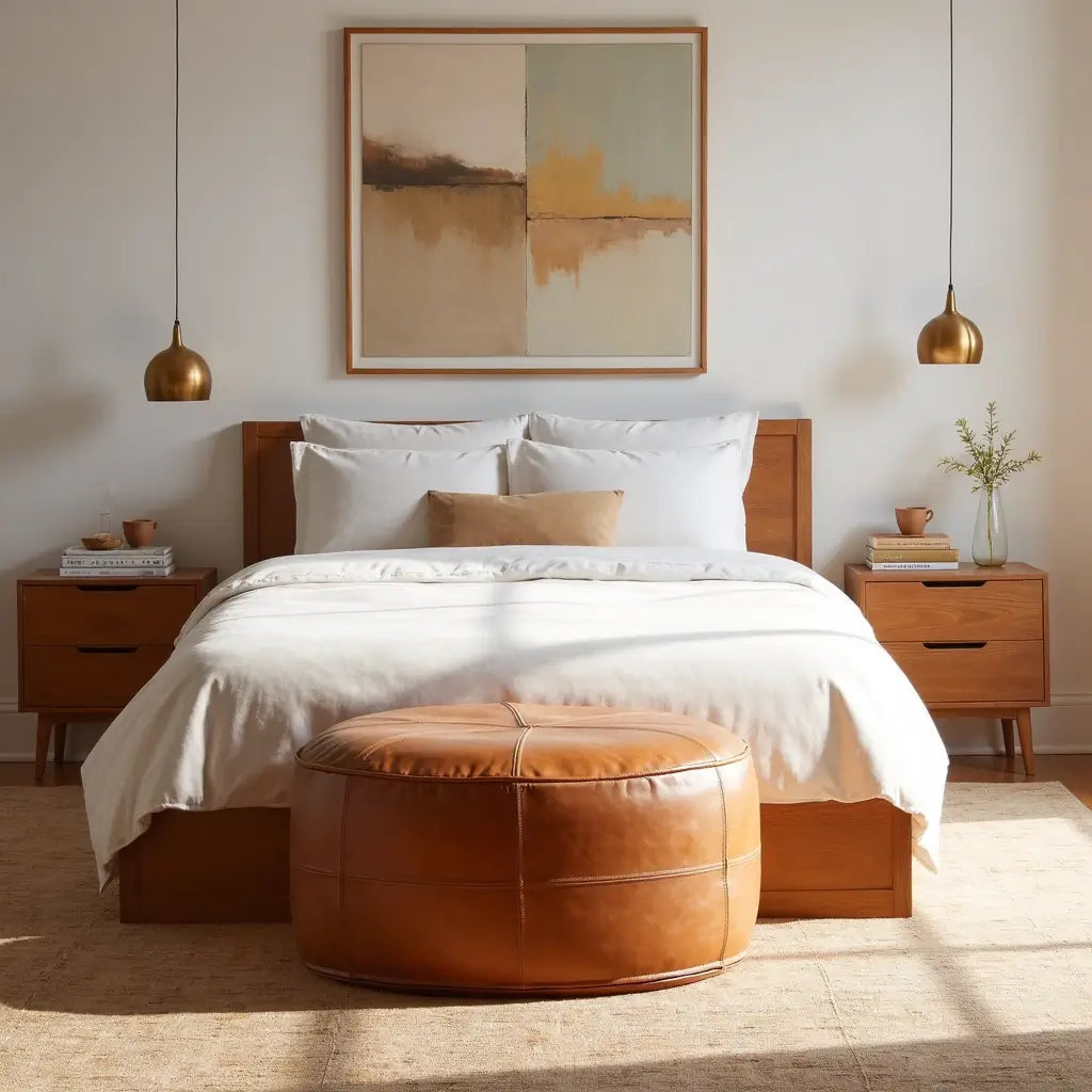 Premium Leather Floor Ottoman – Handcrafted Pouf 14″-60″ Diameter image 15