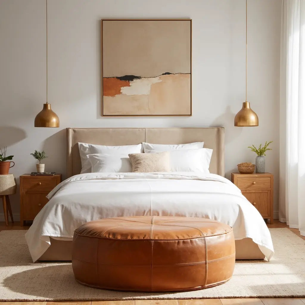 Premium Leather Floor Ottoman – Handcrafted Pouf 14″-60″ Diameter image 6