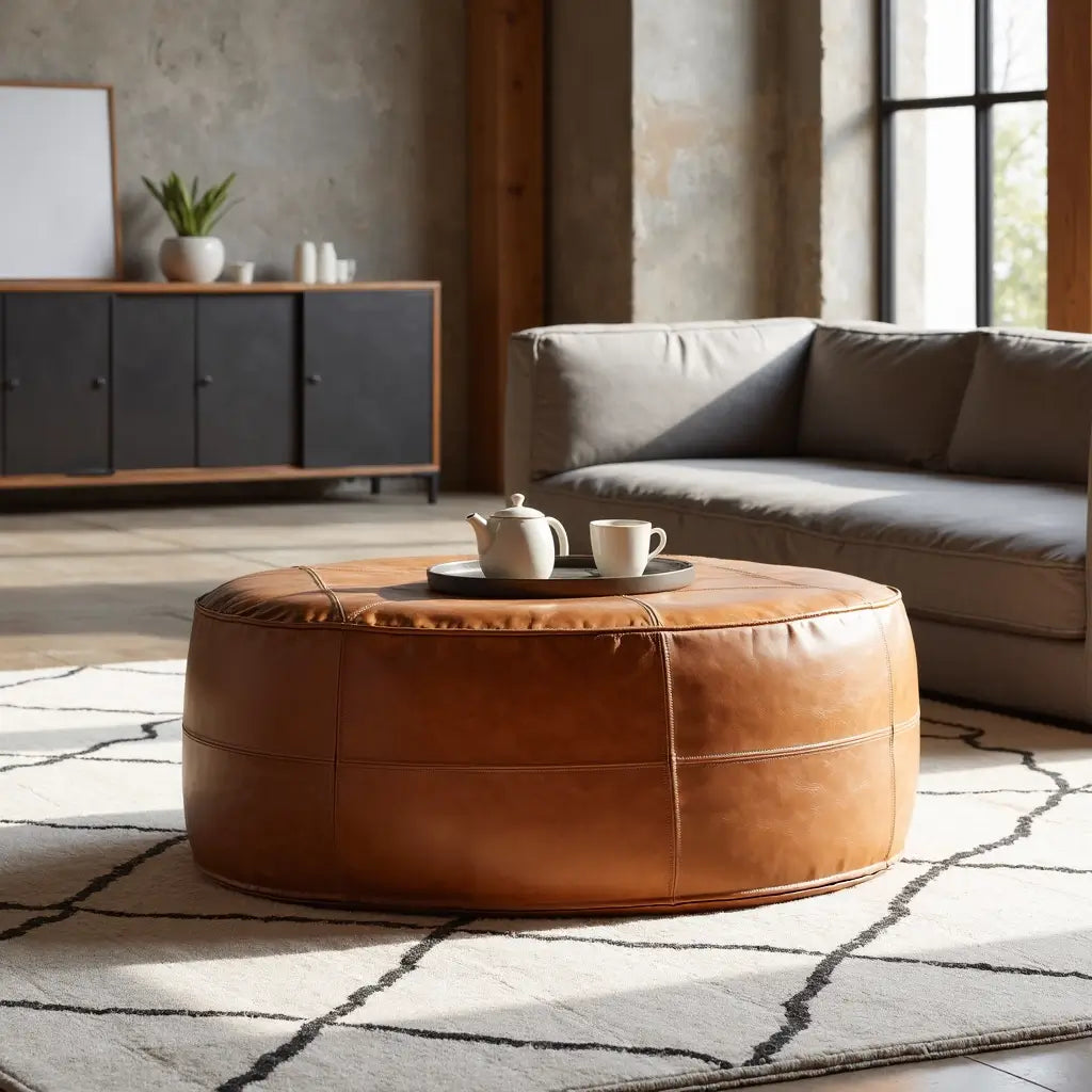 Premium Leather Floor Ottoman – Handcrafted Pouf 14″-60″ Diameter image