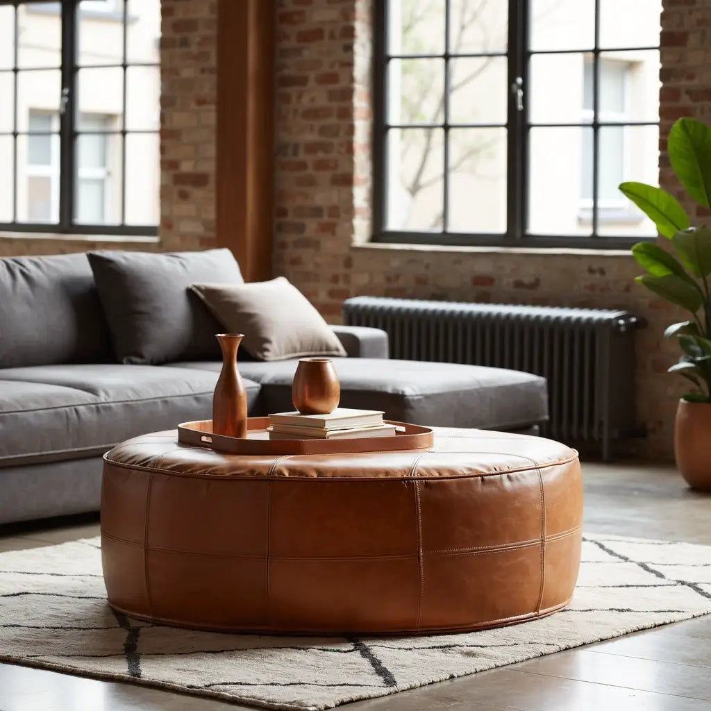 Premium Leather Floor Ottoman – Handcrafted Pouf 14″-60″ Diameter image 7