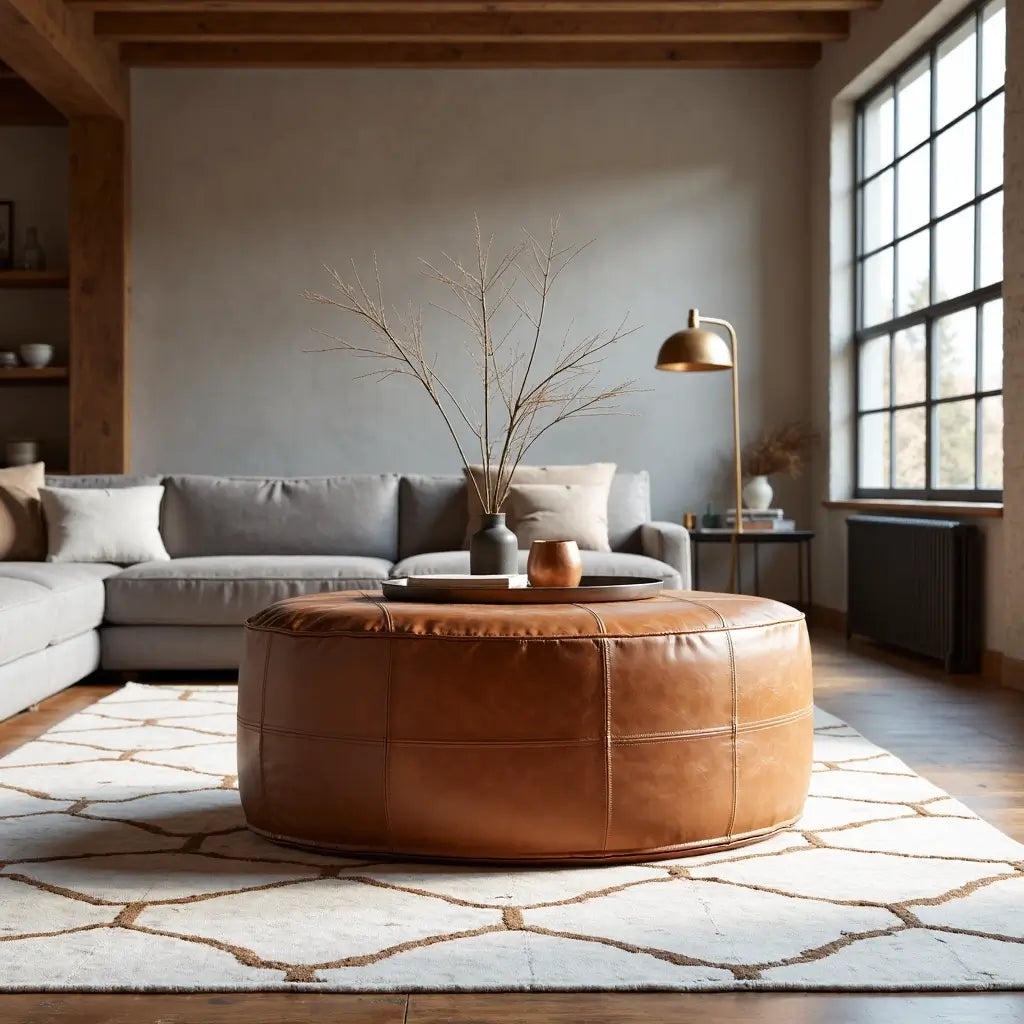 Premium Leather Floor Ottoman – Handcrafted Pouf 14″-60″ Diameter image 8