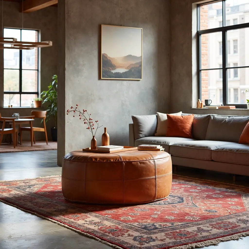 Premium Leather Floor Ottoman – Handcrafted Pouf 14″-60″ Diameter image 10