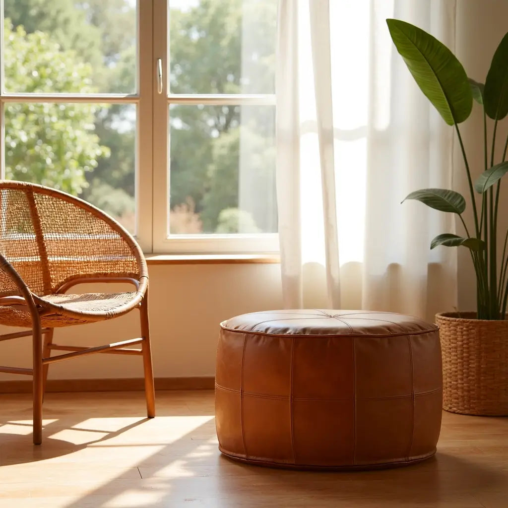 Premium Leather Floor Ottoman – Handcrafted Pouf 14″-60″ Diameter image 11