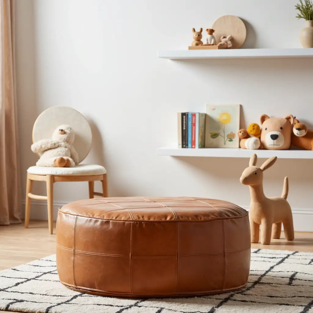 Premium Leather Floor Ottoman – Handcrafted Pouf 14″-60″ Diameter image 4