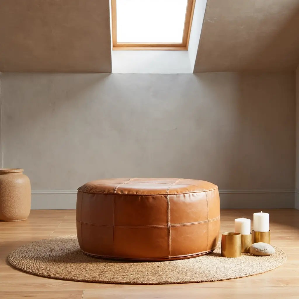 Premium Leather Floor Ottoman – Handcrafted Pouf 14″-60″ Diameter image 12