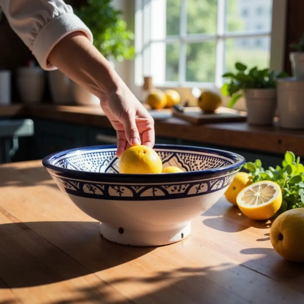 Hand-Painted Blue Ceramic Bowl 9.8″ – Artisan Serving Dish image