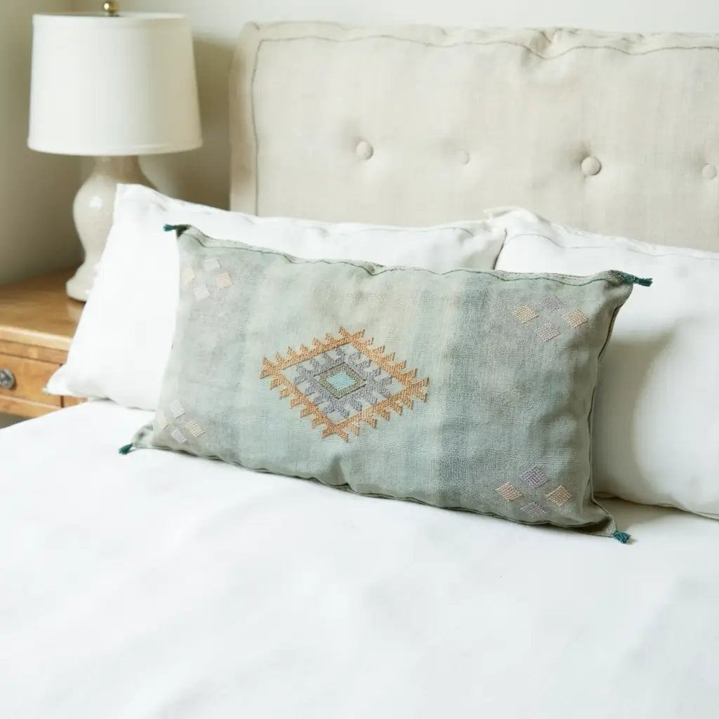 Sage Green Cactus Silk Lumbar Pillow Cover 36×16 – Diamond Motif image 7